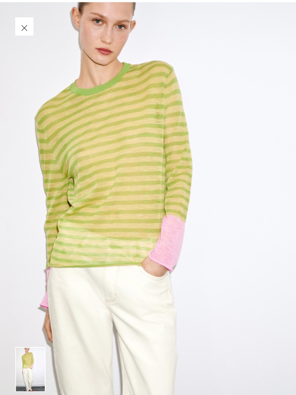 Zara Striped Knit Jumper Green Pink Long Sleeve Jumper Shirt Wool Small